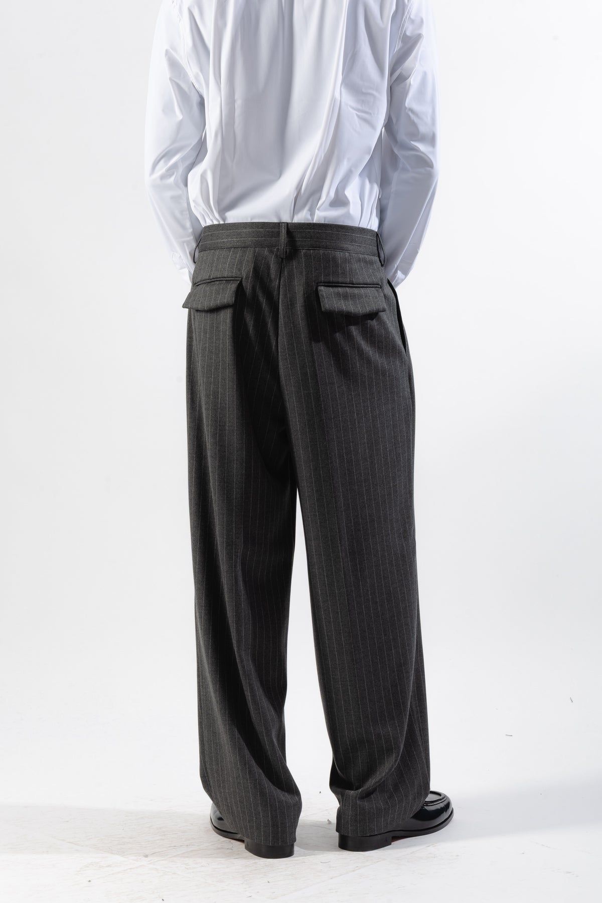 Grey Pinstripe Loose-Fit Tailored Trousers
