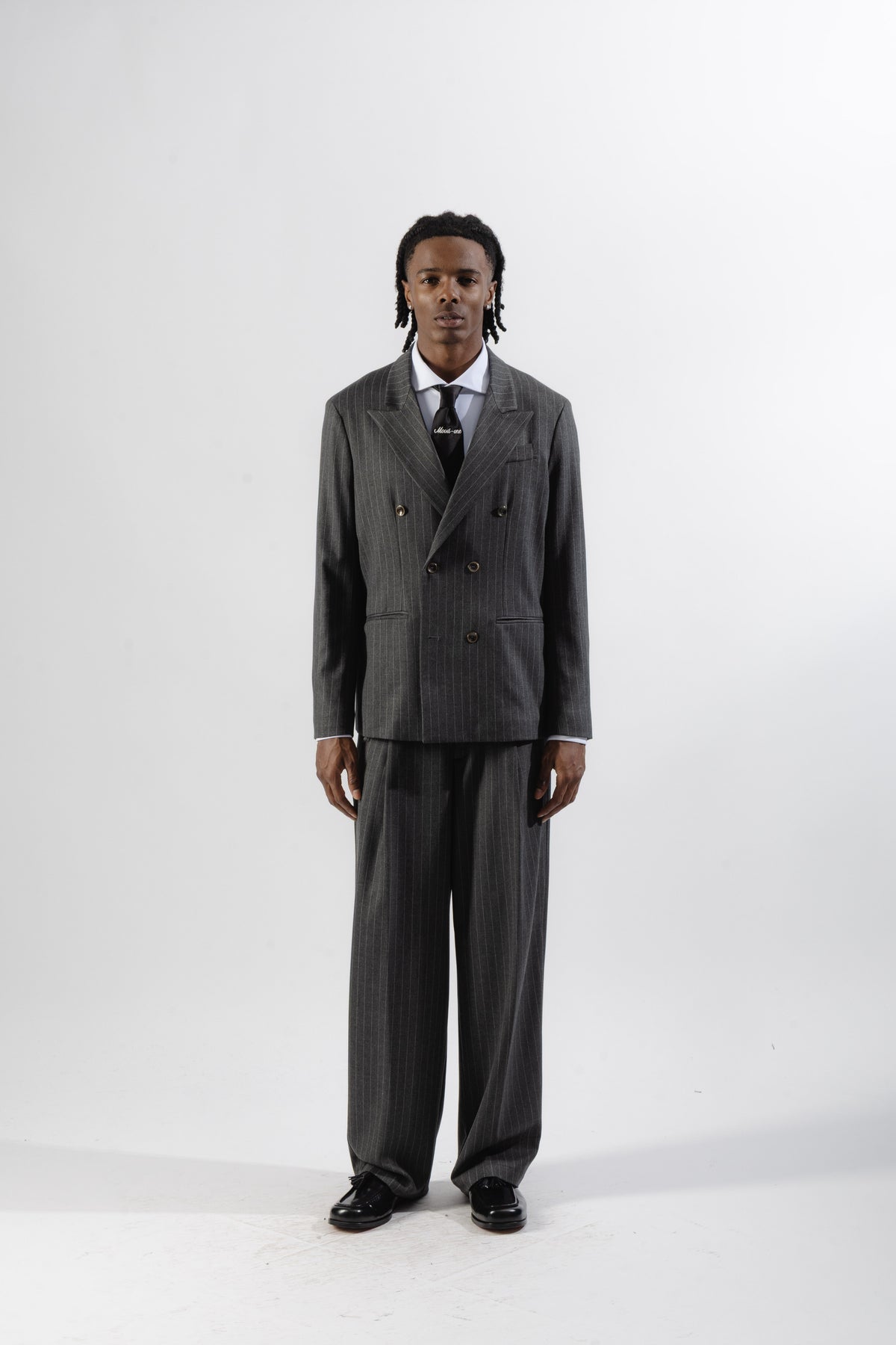 Grey Pinstripe Loose-Fit Tailored Trousers