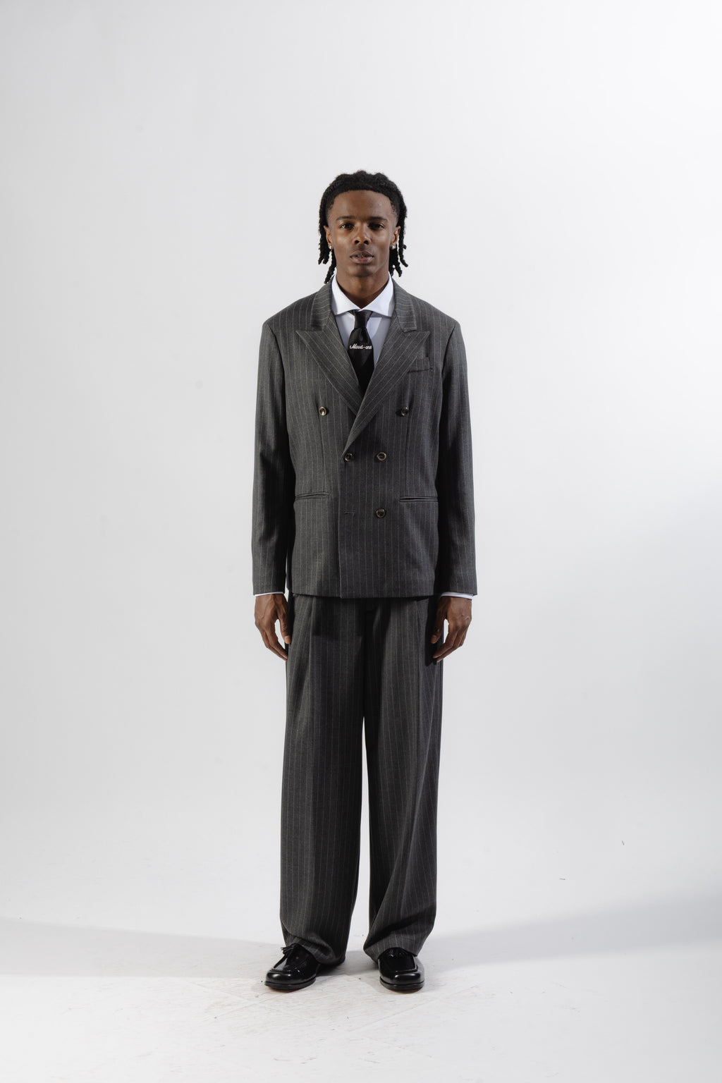 Grey Pinstripe Double-Breasted Blazer