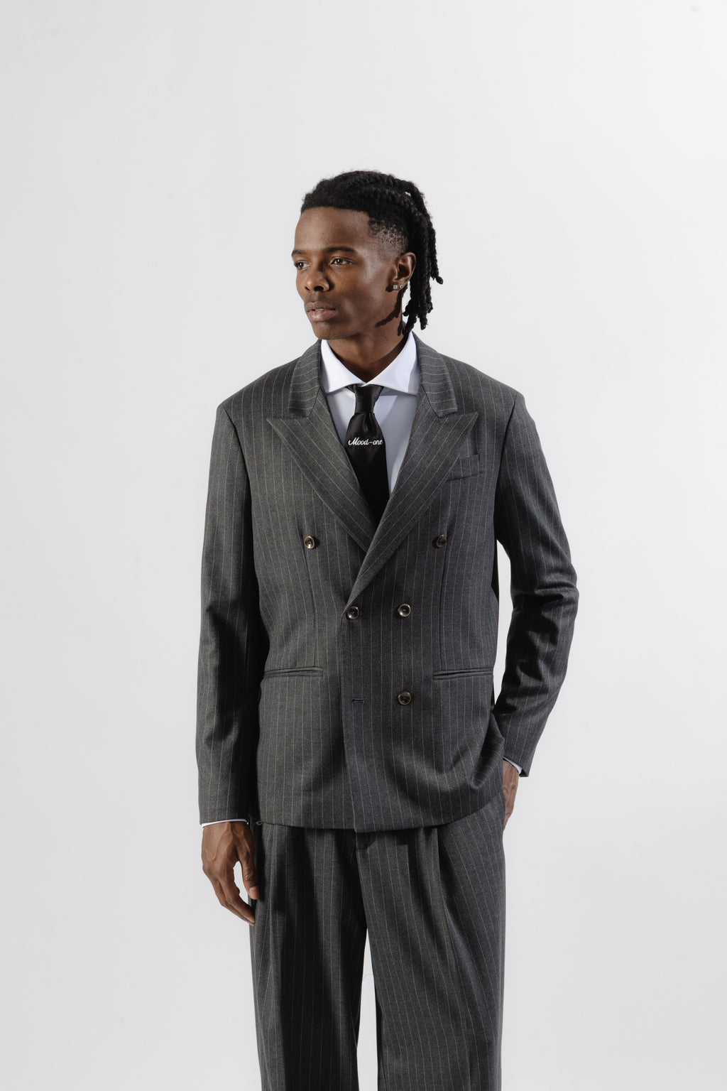 Grey Pinstripe Double-Breasted Blazer