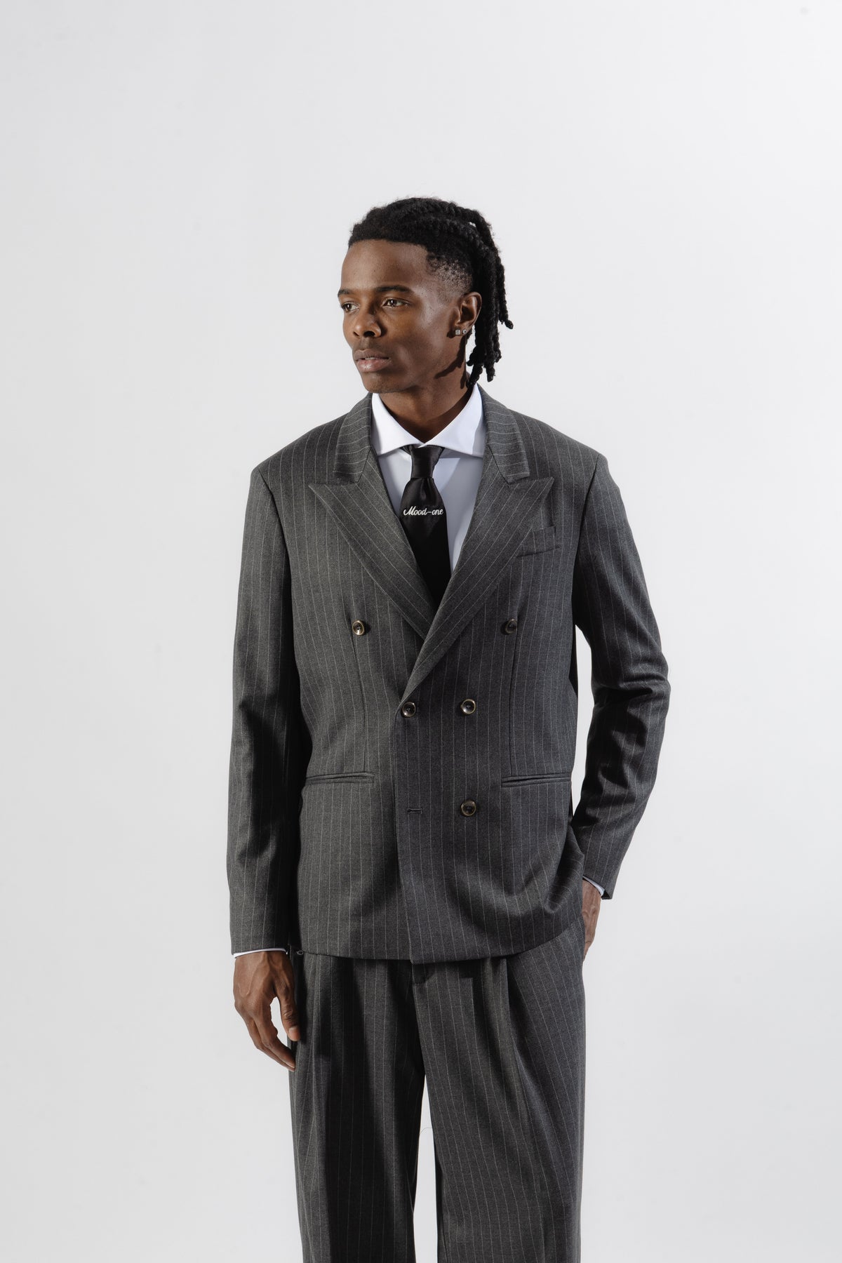 Grey Pinstripe Double-Breasted Blazer