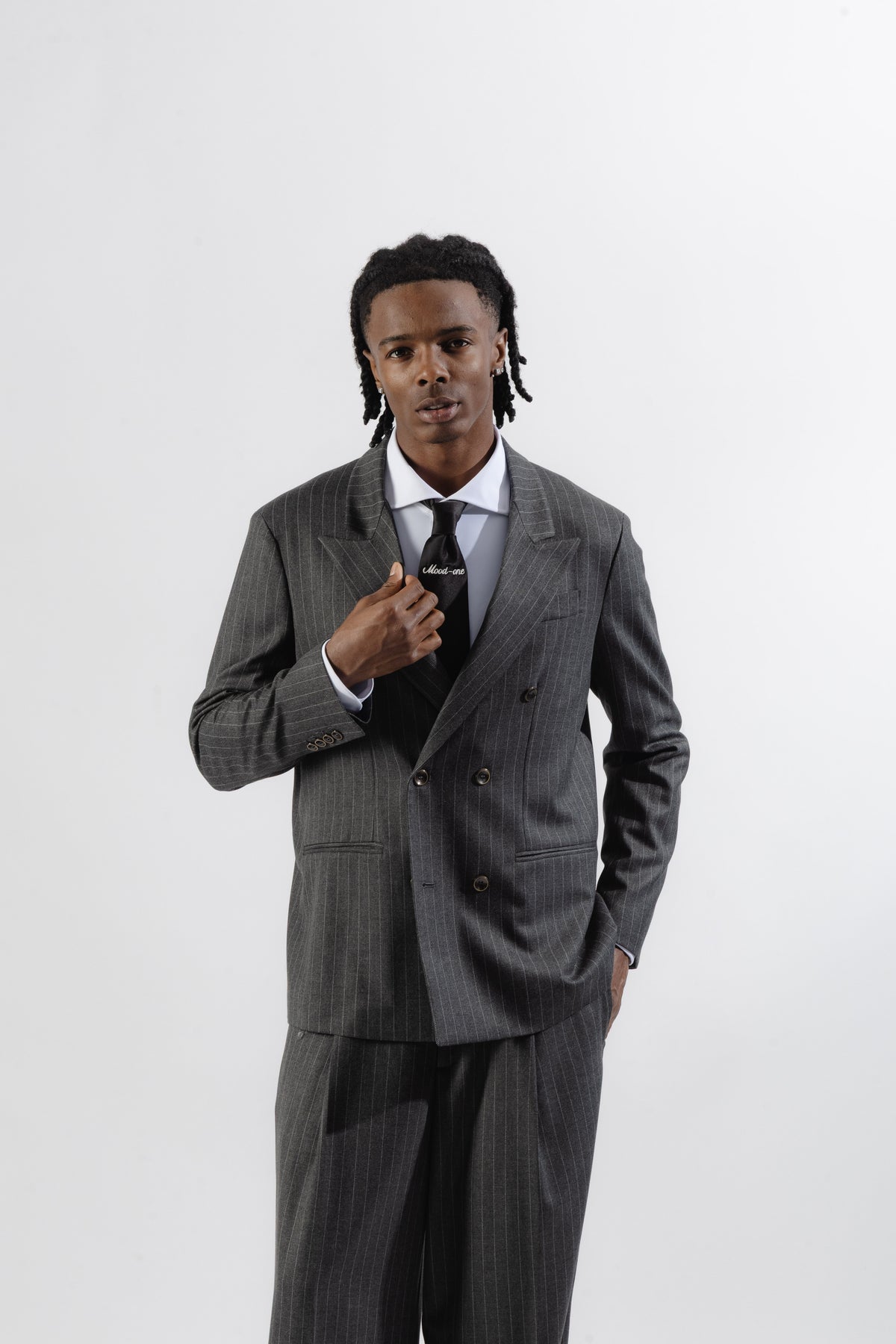 Grey Pinstripe Double-Breasted Blazer