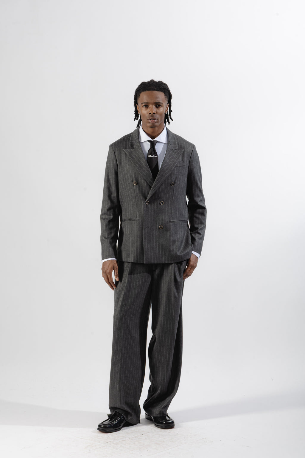 Grey Pinstripe Loose-Fit Tailored Trousers