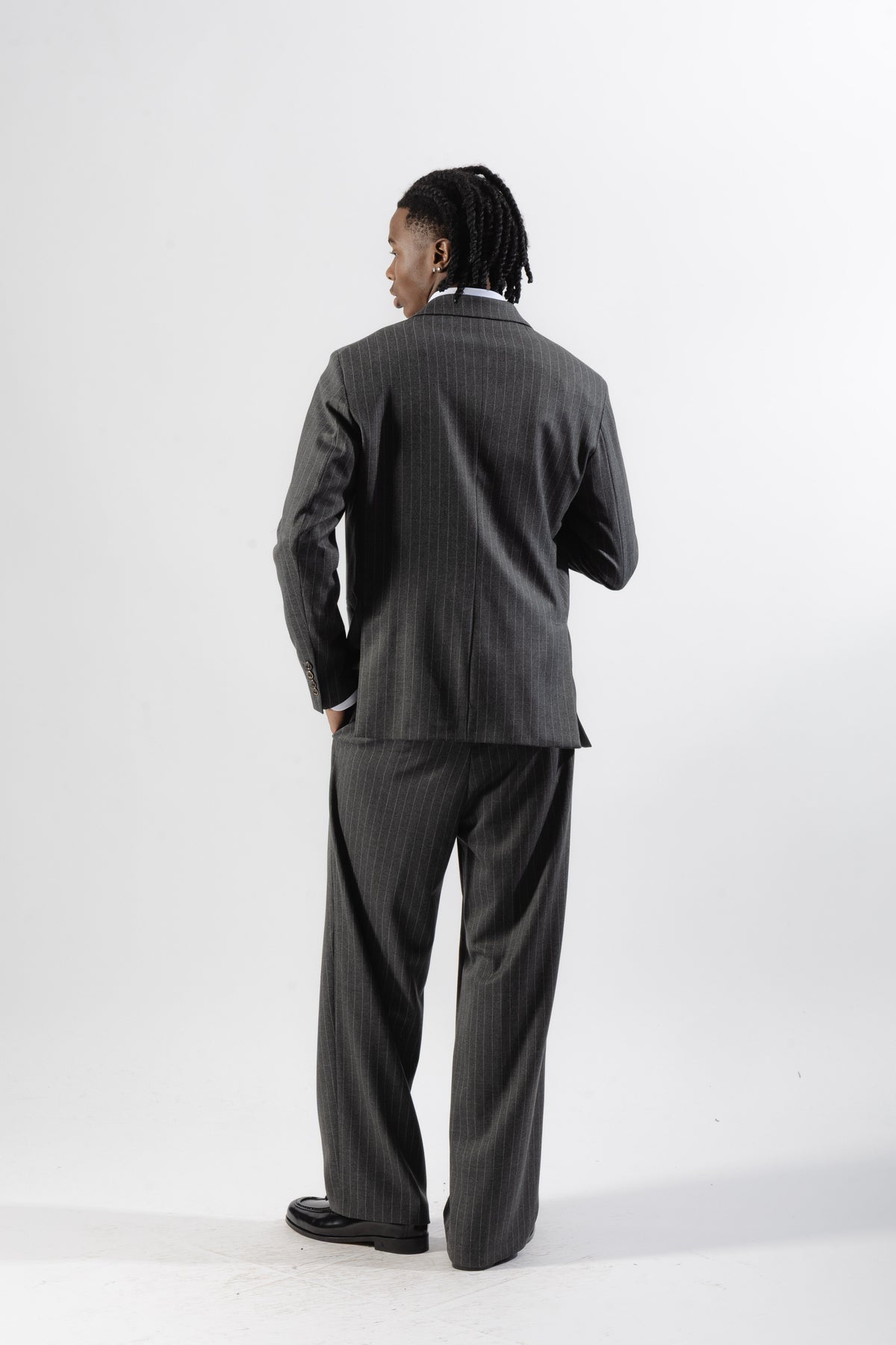 Grey Pinstripe Double-Breasted Blazer