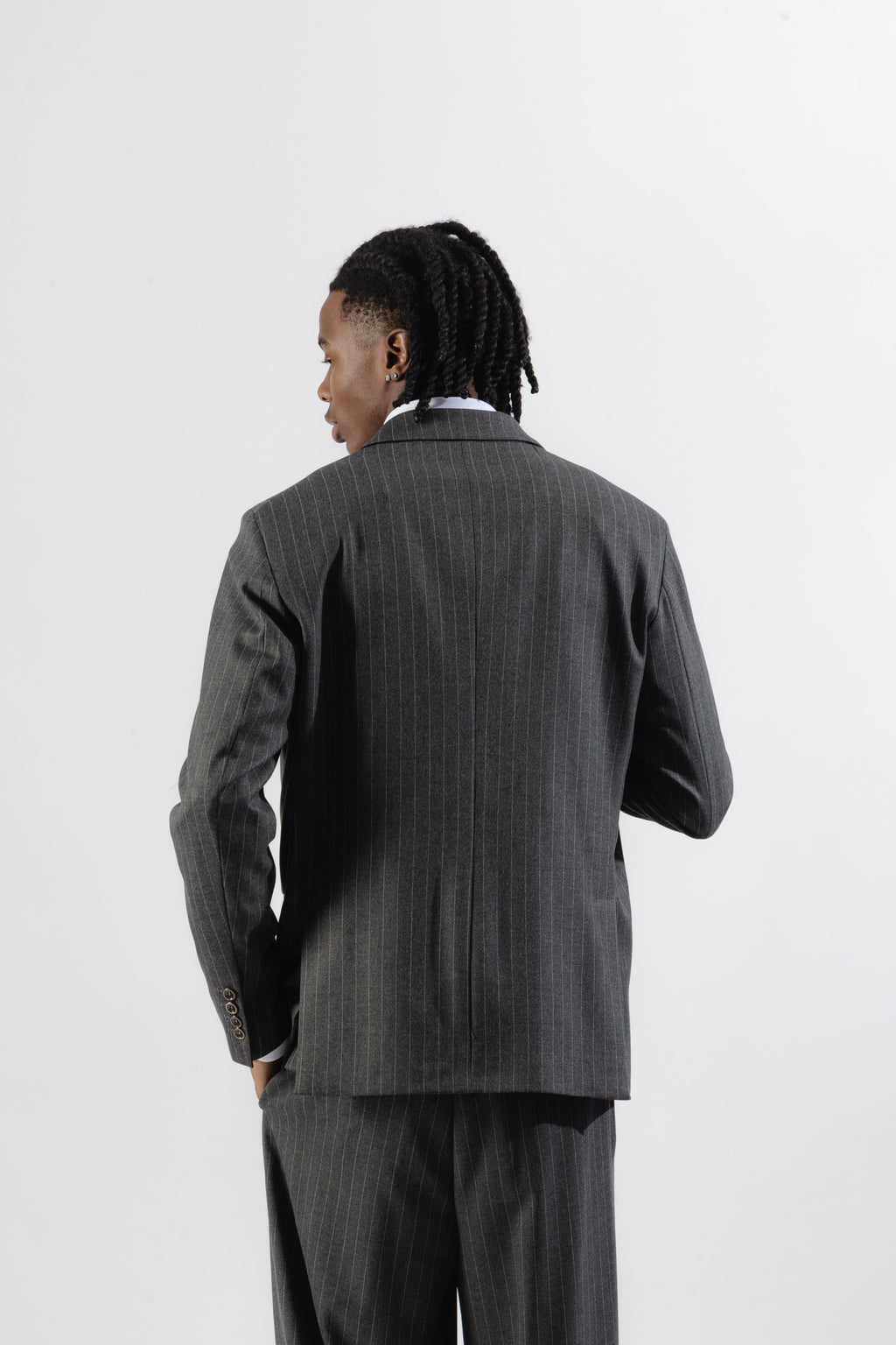 Grey Pinstripe Double-Breasted Blazer