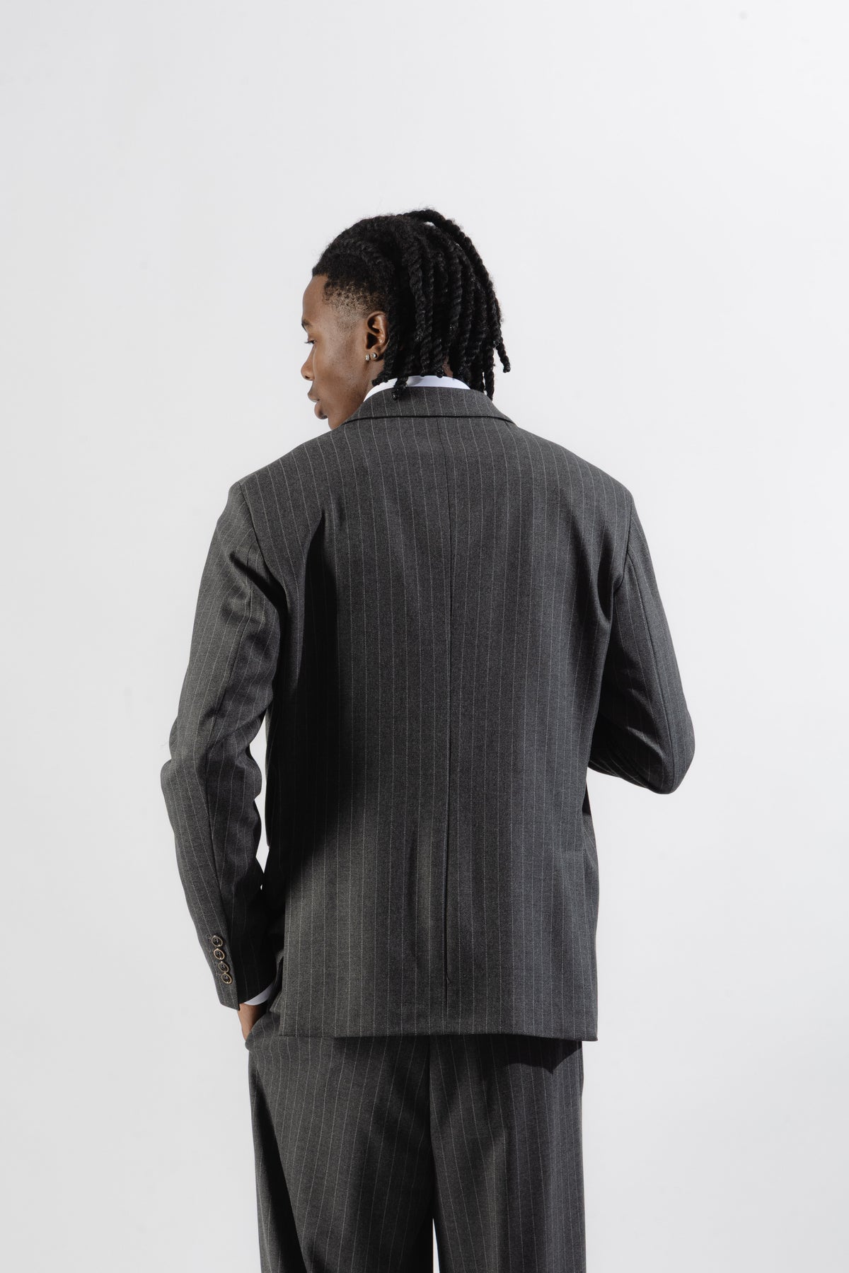 Grey Pinstripe Double-Breasted Blazer