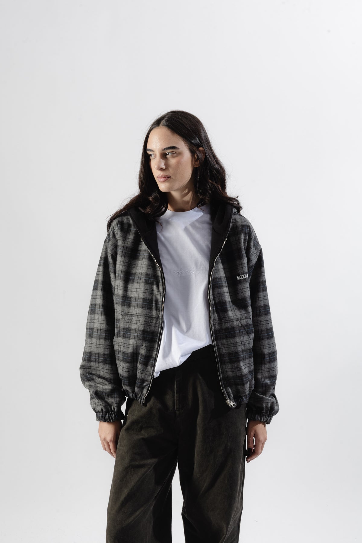 Black / Grey Tartan Reversible Zip Hoodie