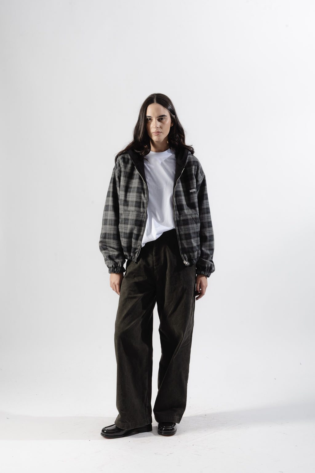 Black / Grey Tartan Reversible Zip Hoodie