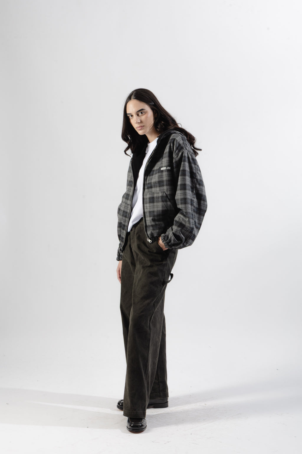 Black / Grey Tartan Reversible Zip Hoodie