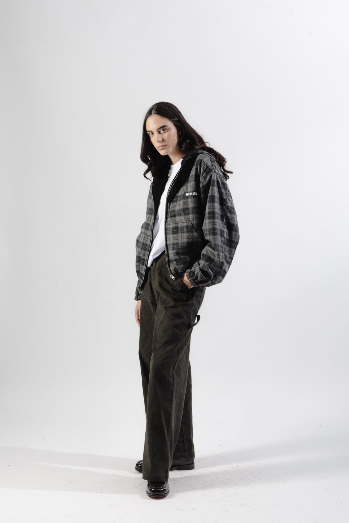 Black / Grey Tartan Reversible Zip Hoodie