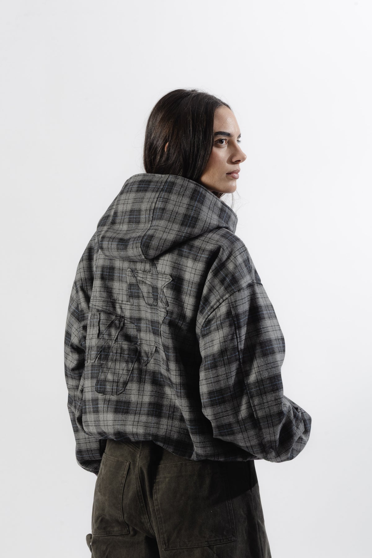Black / Grey Tartan Reversible Zip Hoodie