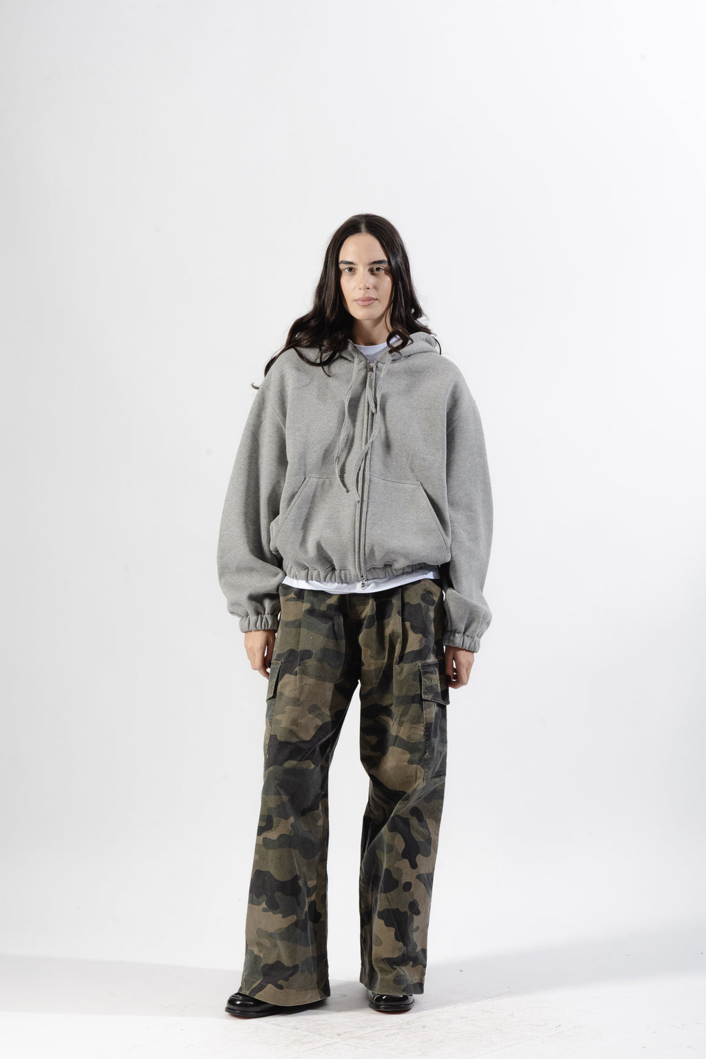 Grey Mood-one Zip Hoodie