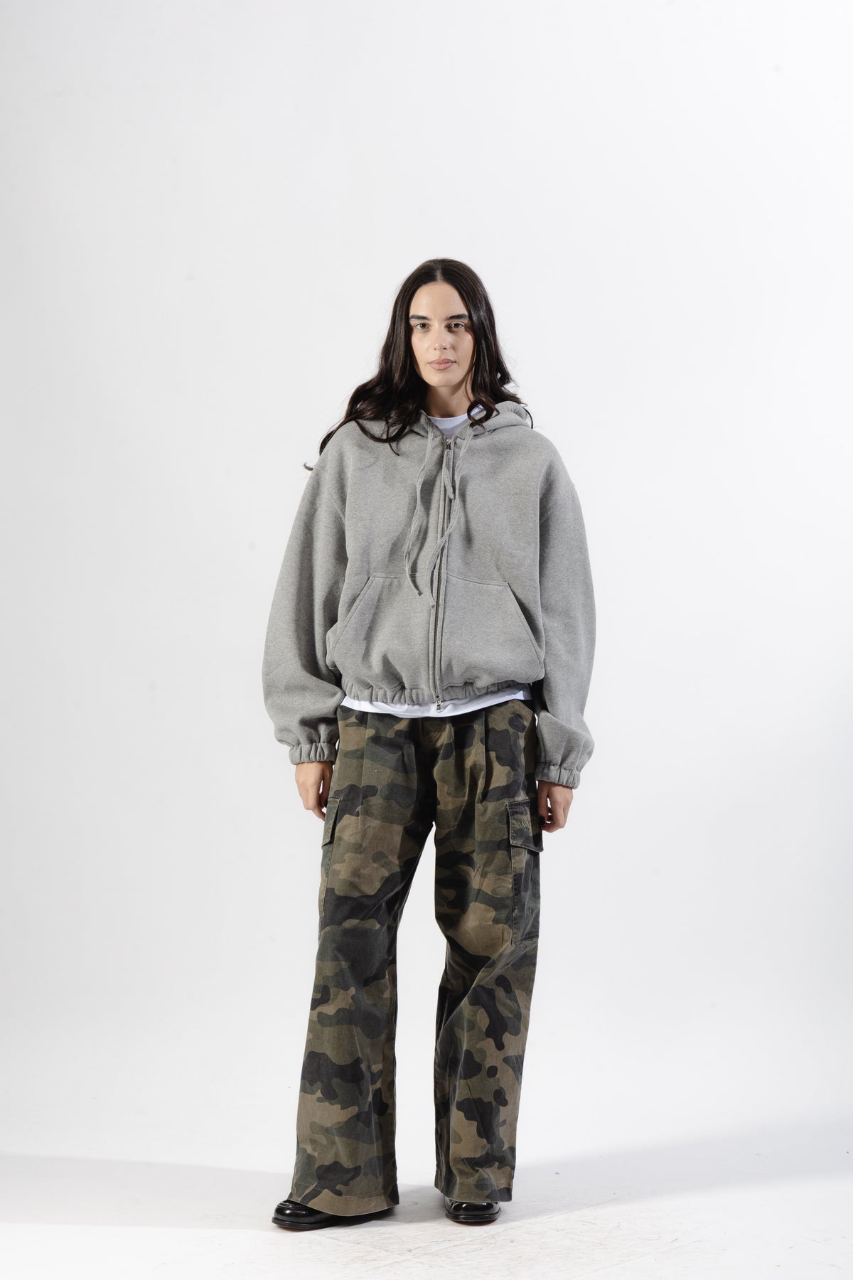 Grey Mood-one Zip Hoodie