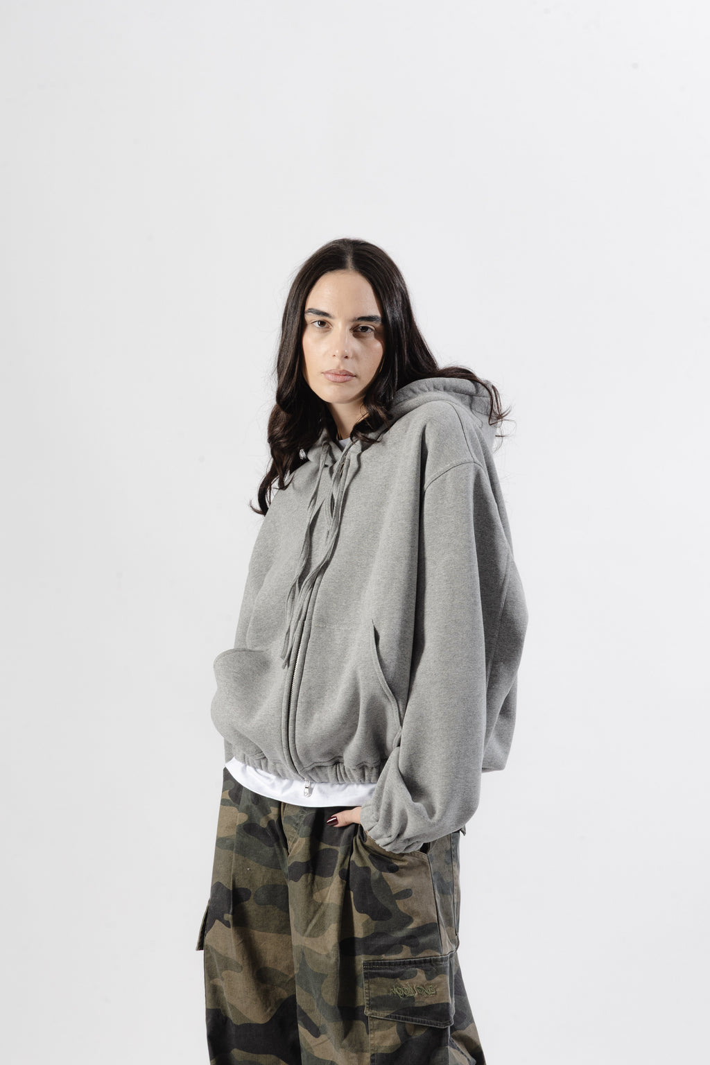 Grey Mood-one Zip Hoodie