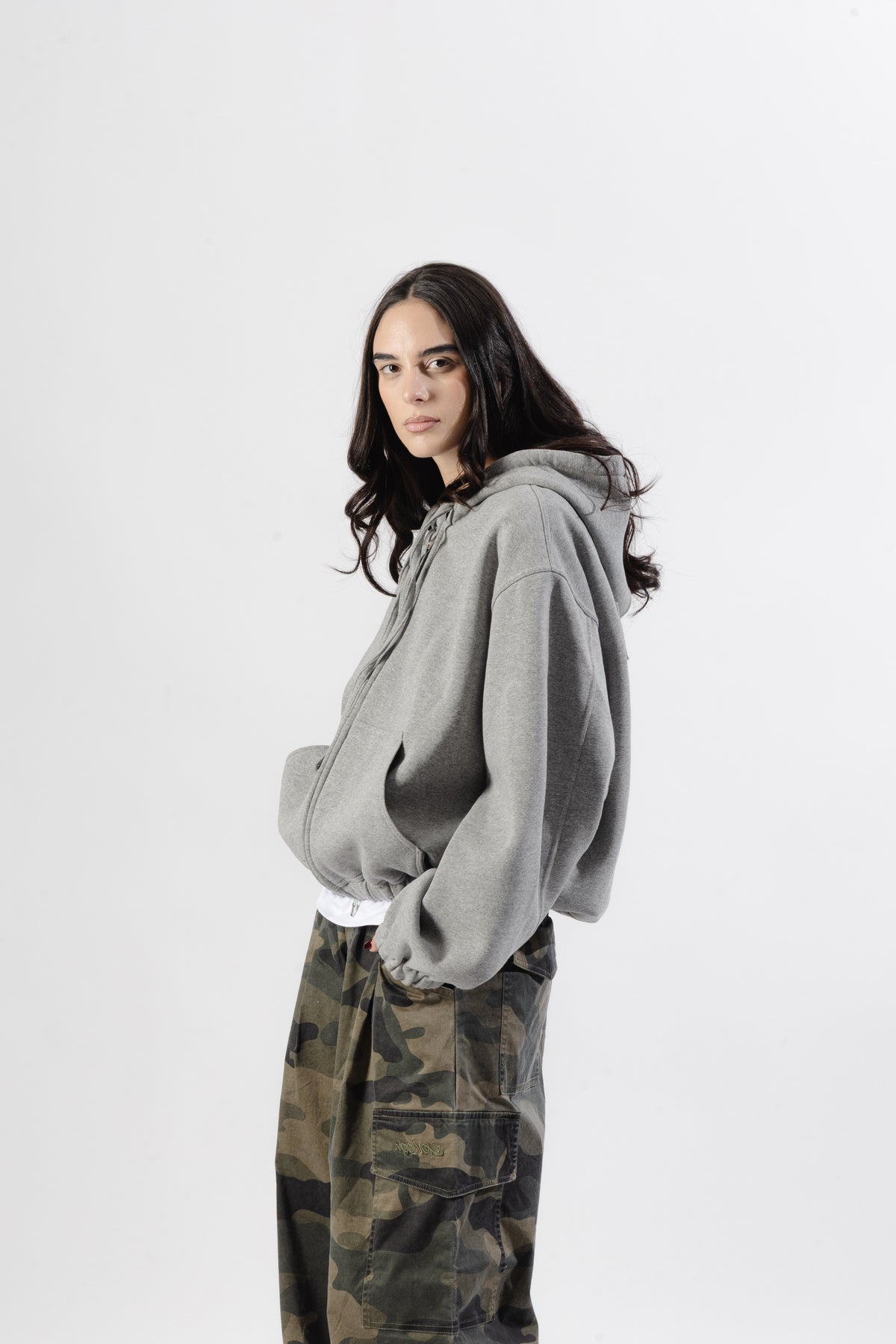Grey Mood-one Zip Hoodie