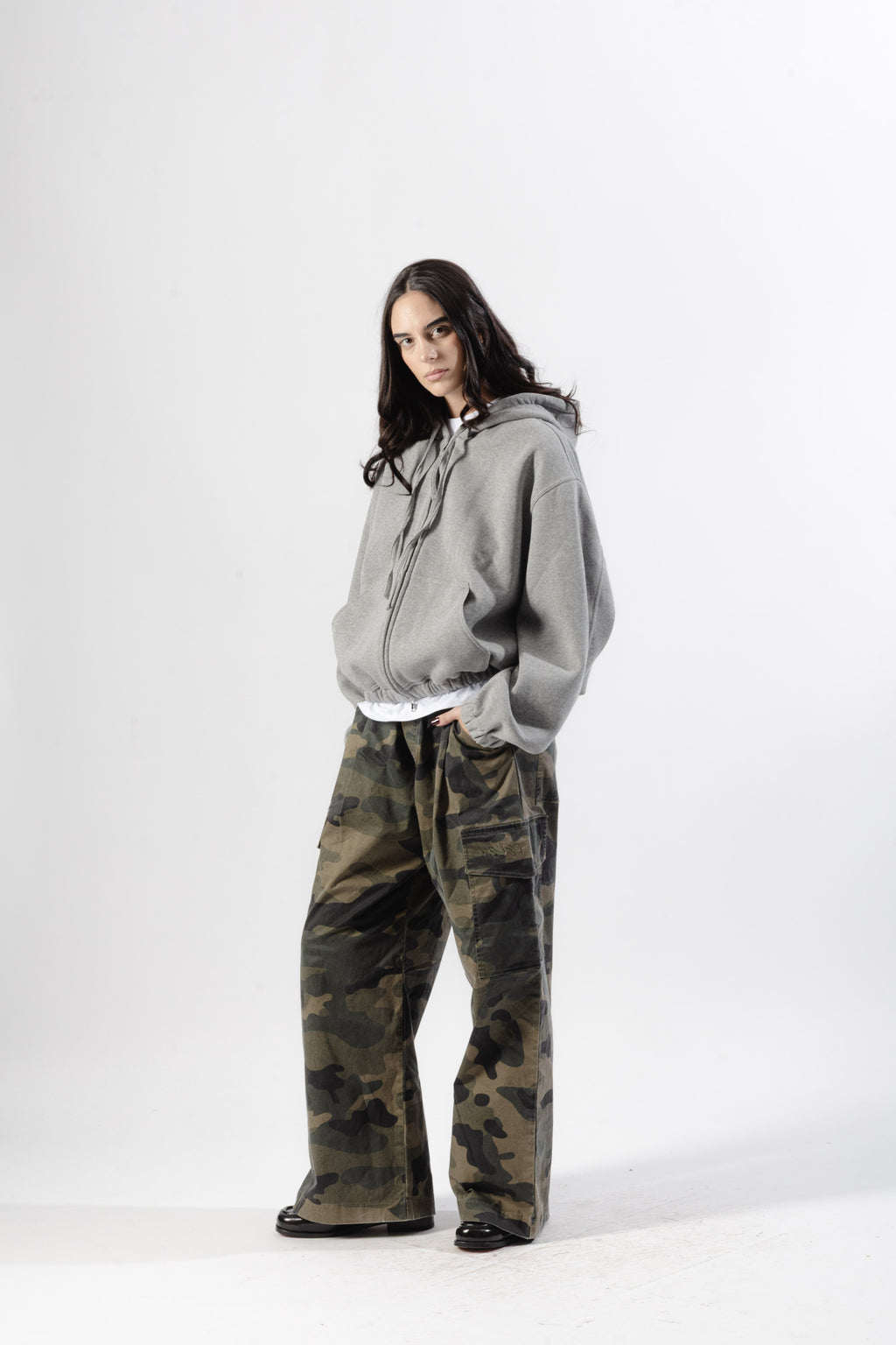 Grey Mood-one Zip Hoodie