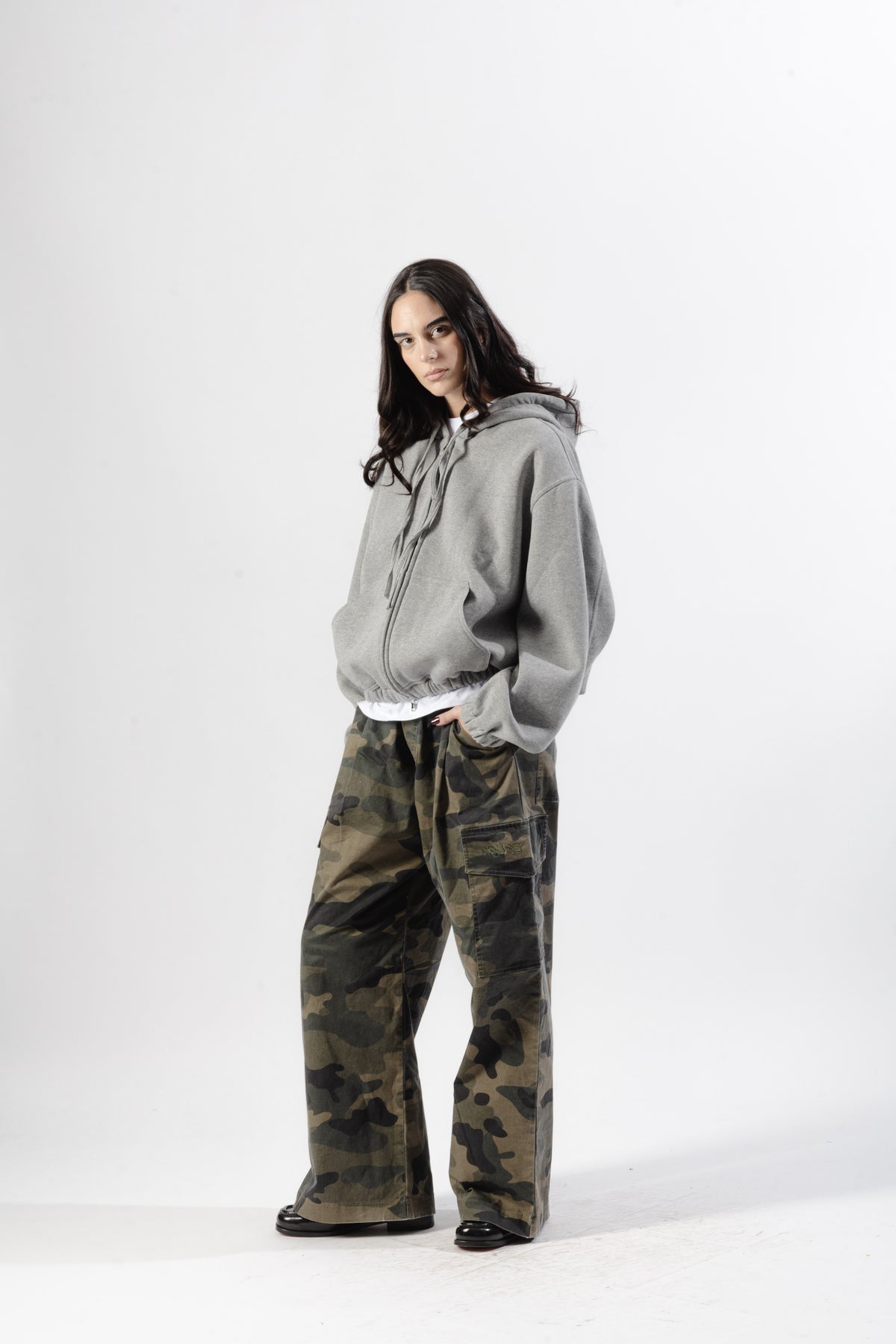 Grey Mood-one Zip Hoodie