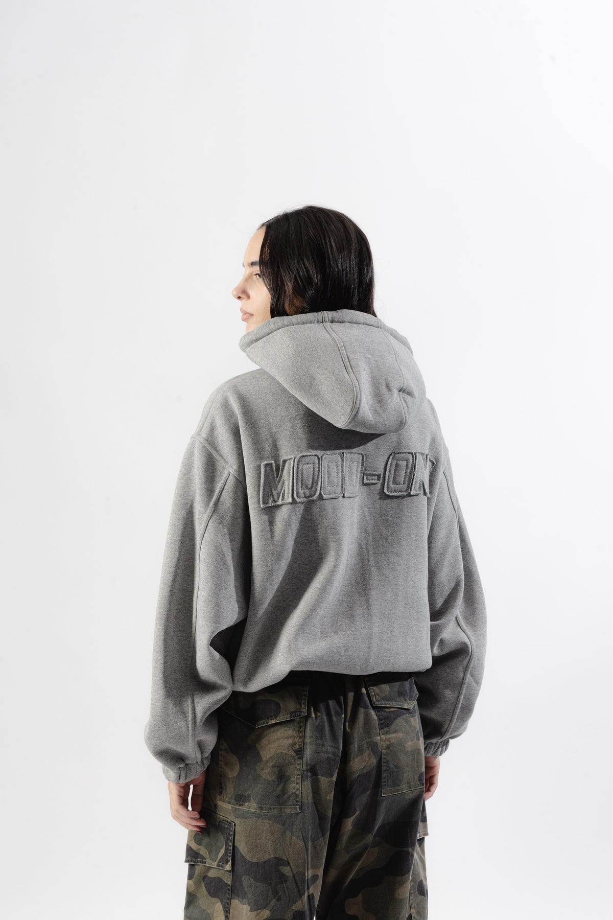 Grey Mood-one Zip Hoodie