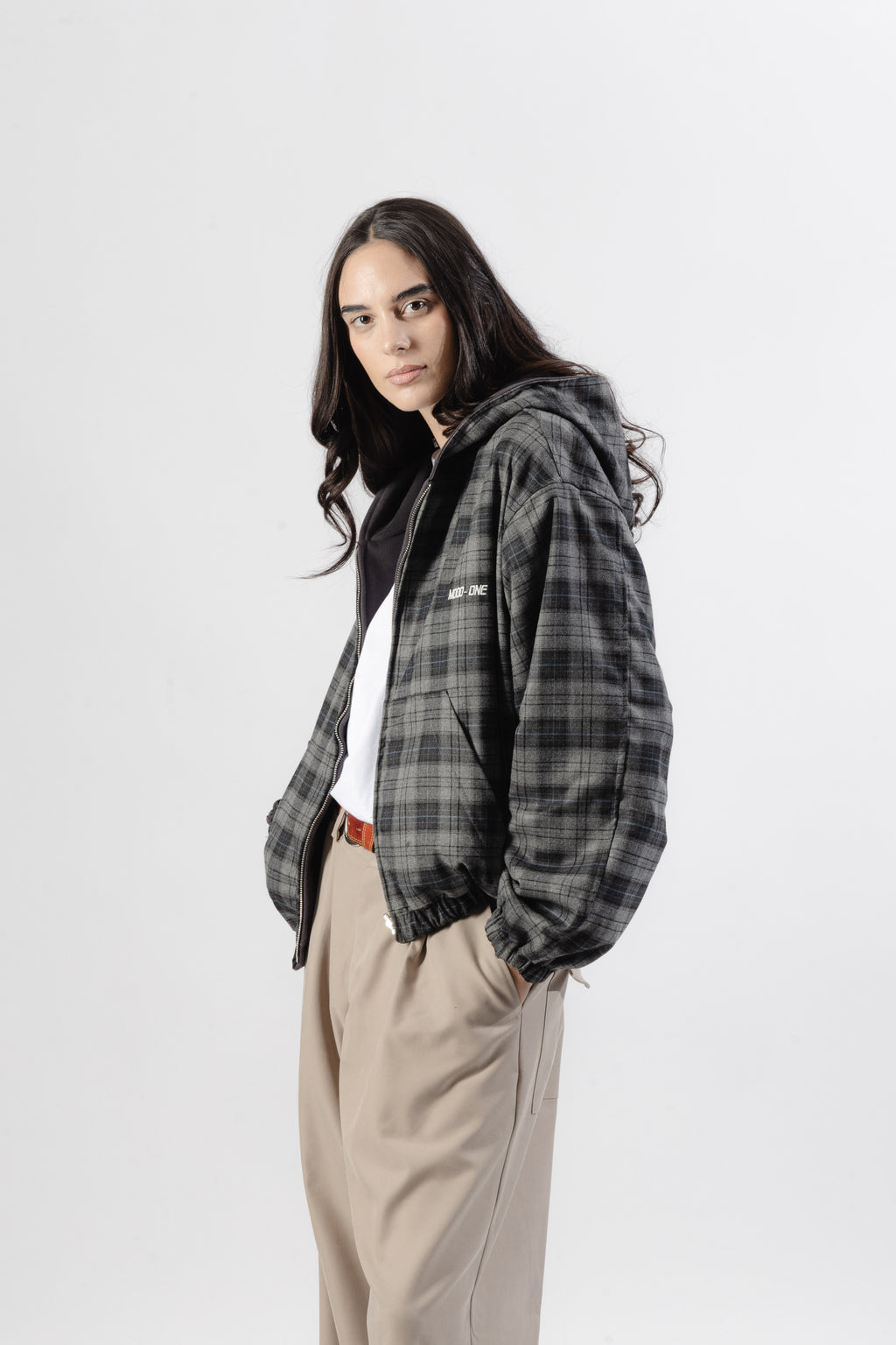 Charcoal / Grey Tartan Reversible Zip Hoodie