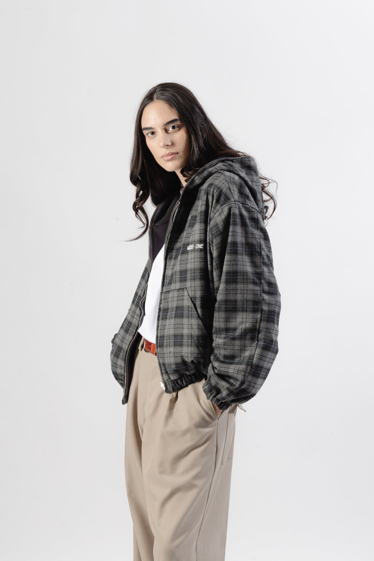 Charcoal / Grey Tartan Reversible Zip Hoodie