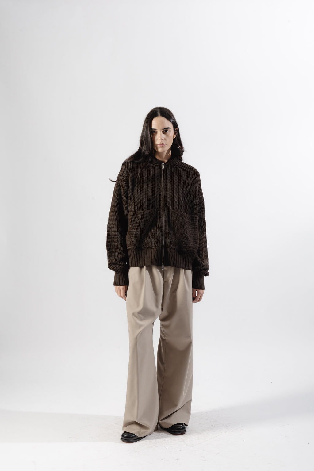Brown Full-Zip Knit Jacket