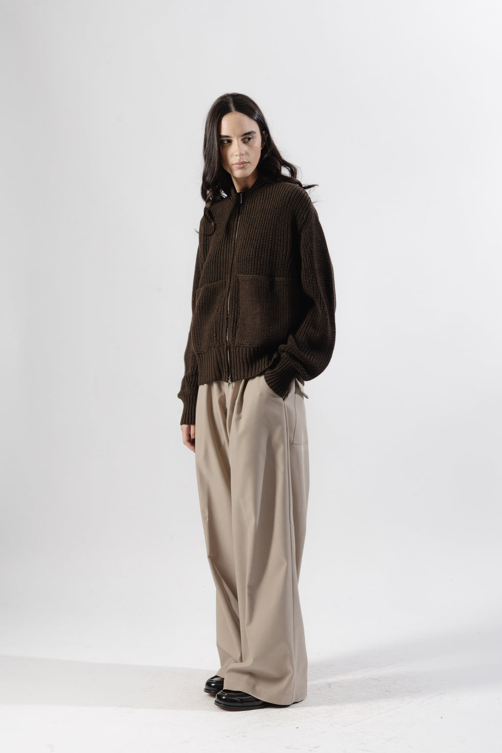 Brown Full-Zip Knit Jacket
