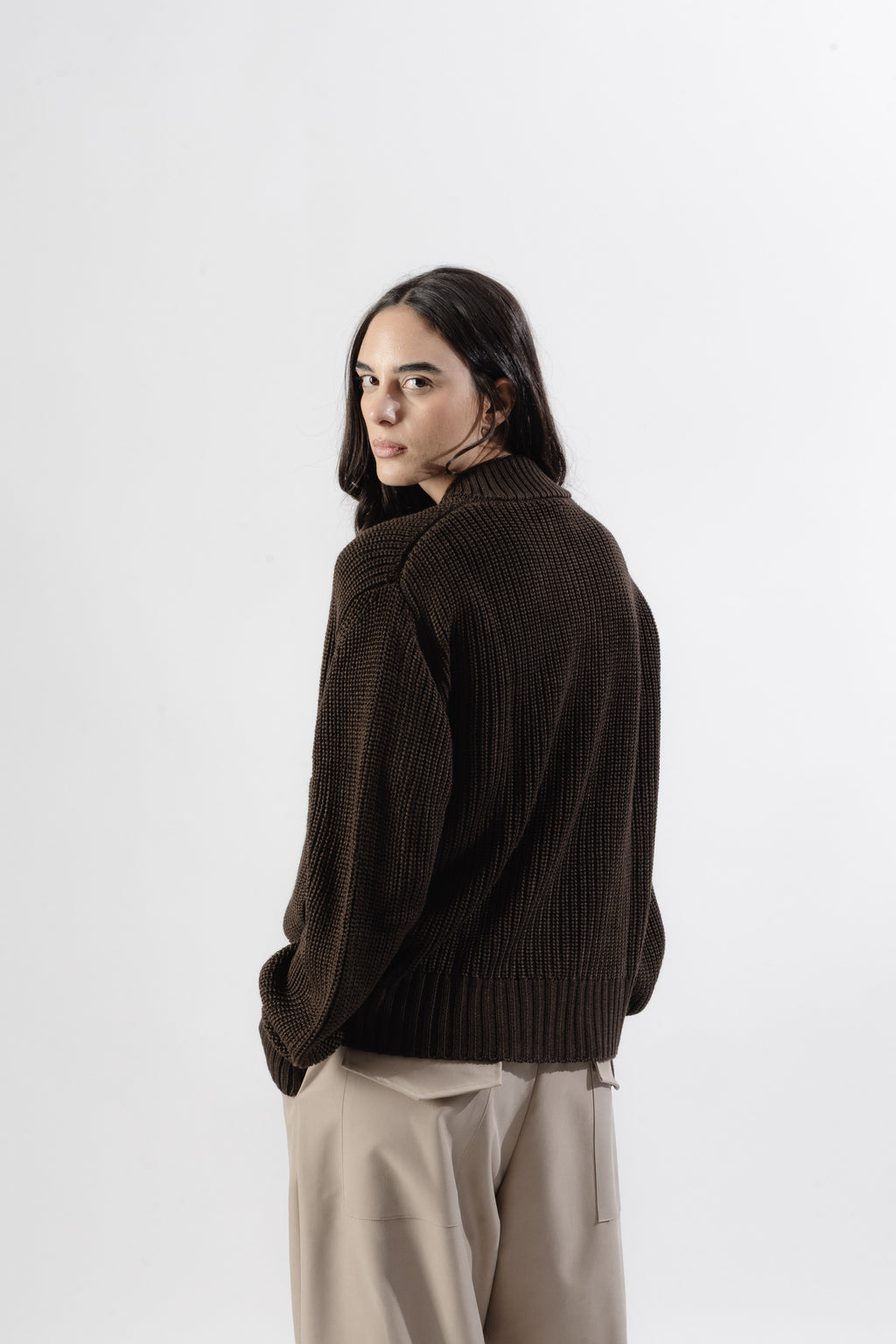 Brown Full-Zip Knit Jacket