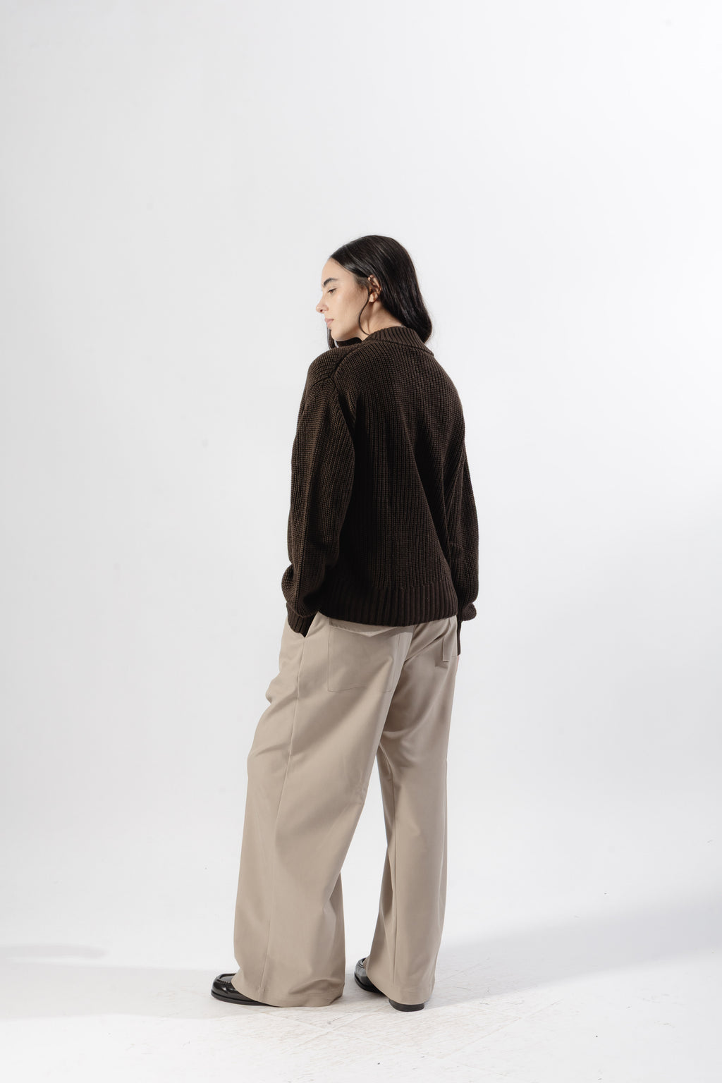 Brown Full-Zip Knit Jacket