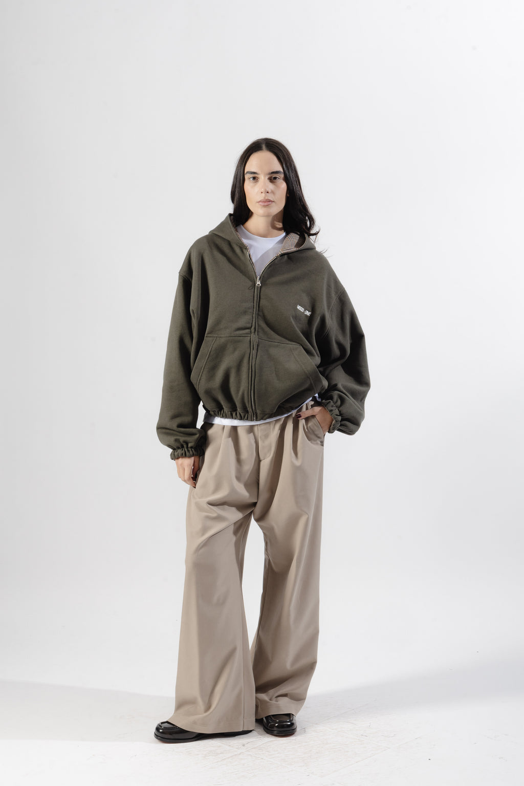 Green / Beige Tartan Reversible Zip Hoodie