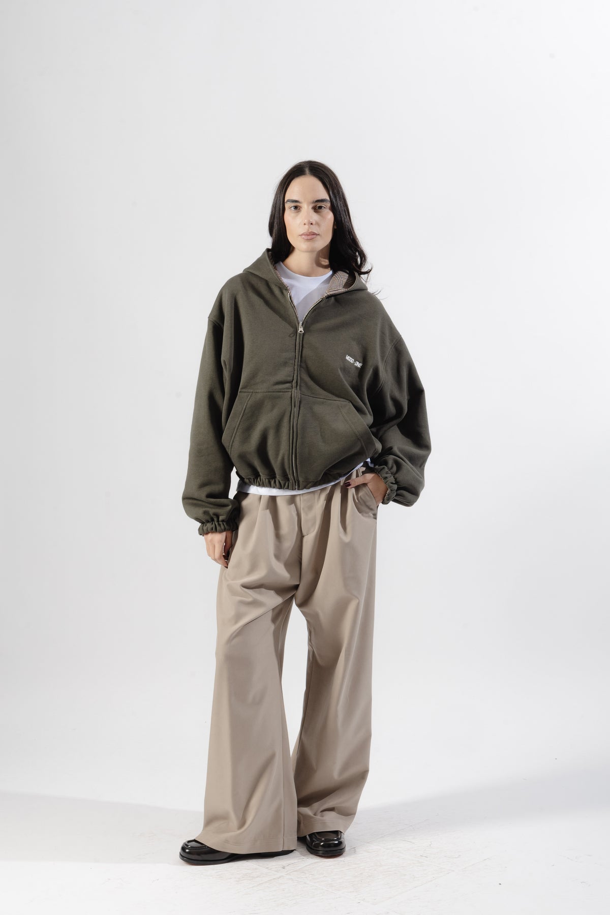 Green / Beige Tartan Reversible Zip Hoodie