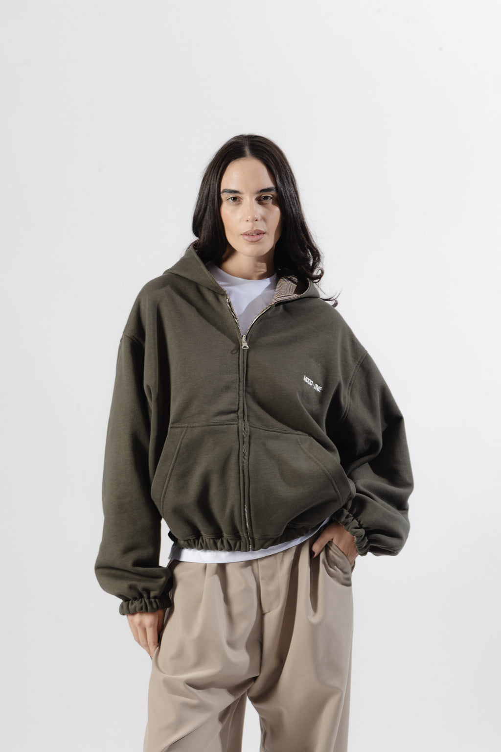Green / Beige Tartan Reversible Zip Hoodie