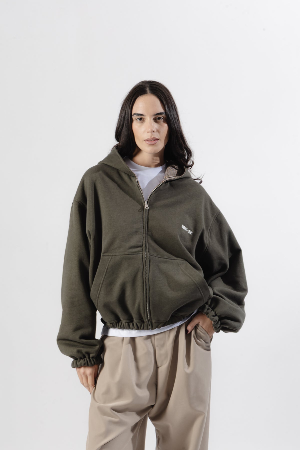 Green / Beige Tartan Reversible Zip Hoodie
