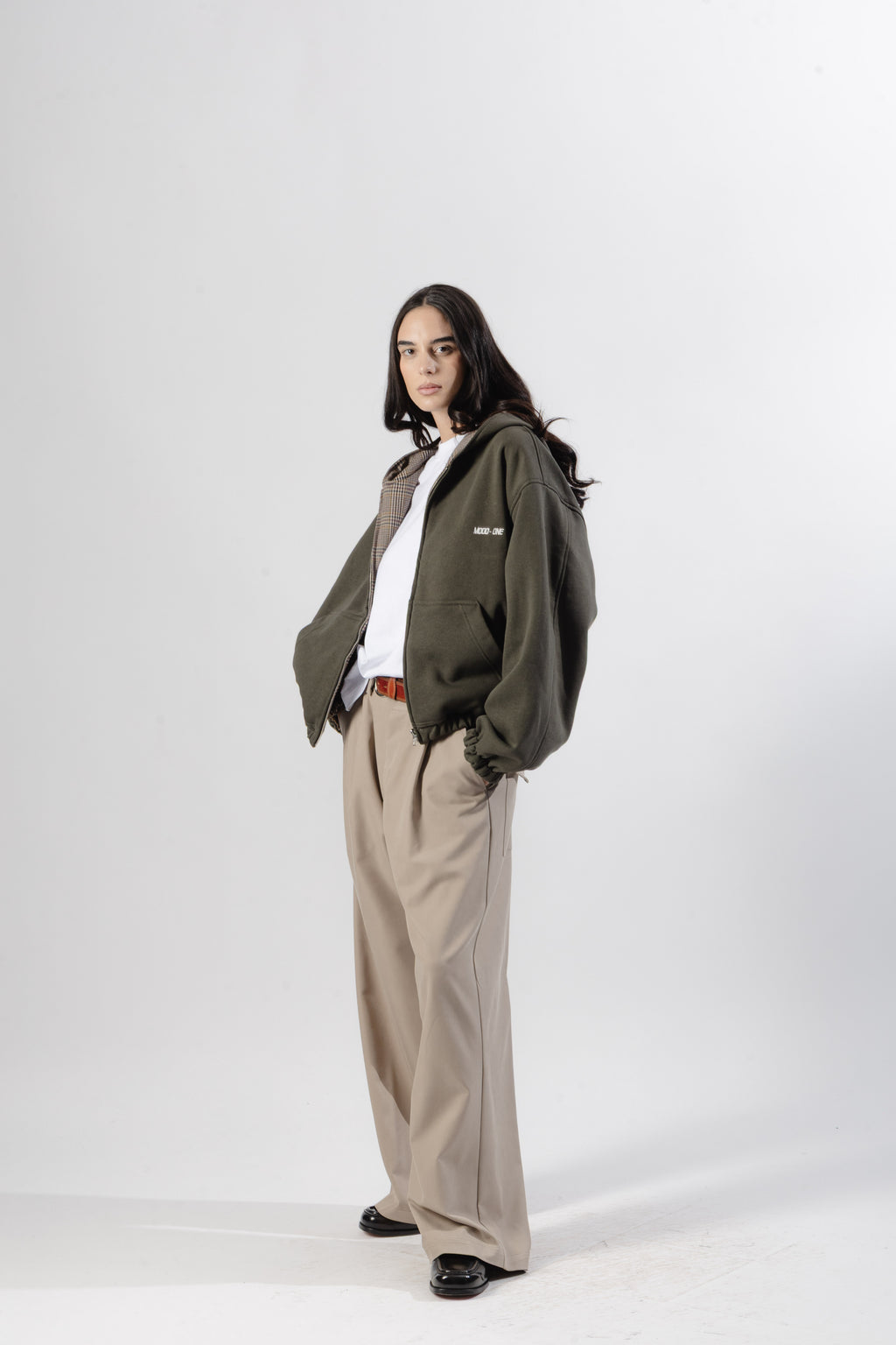 Green / Beige Tartan Reversible Zip Hoodie