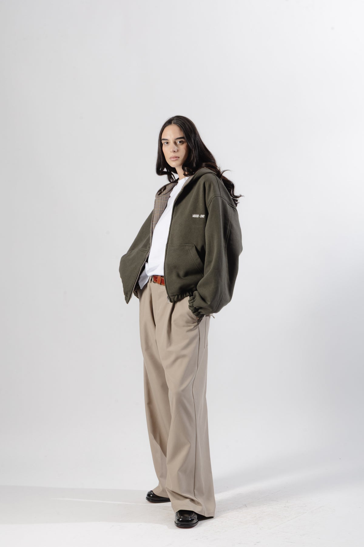 Green / Beige Tartan Reversible Zip Hoodie