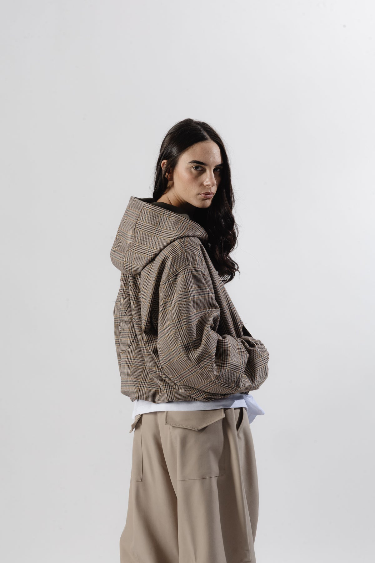 Green / Beige Tartan Reversible Zip Hoodie