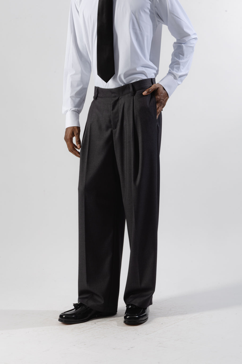 Grey Loose-Fit Tailored Trousers