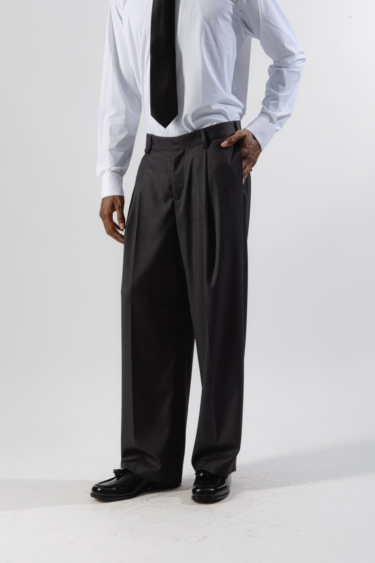 Grey Loose-Fit Tailored Trousers