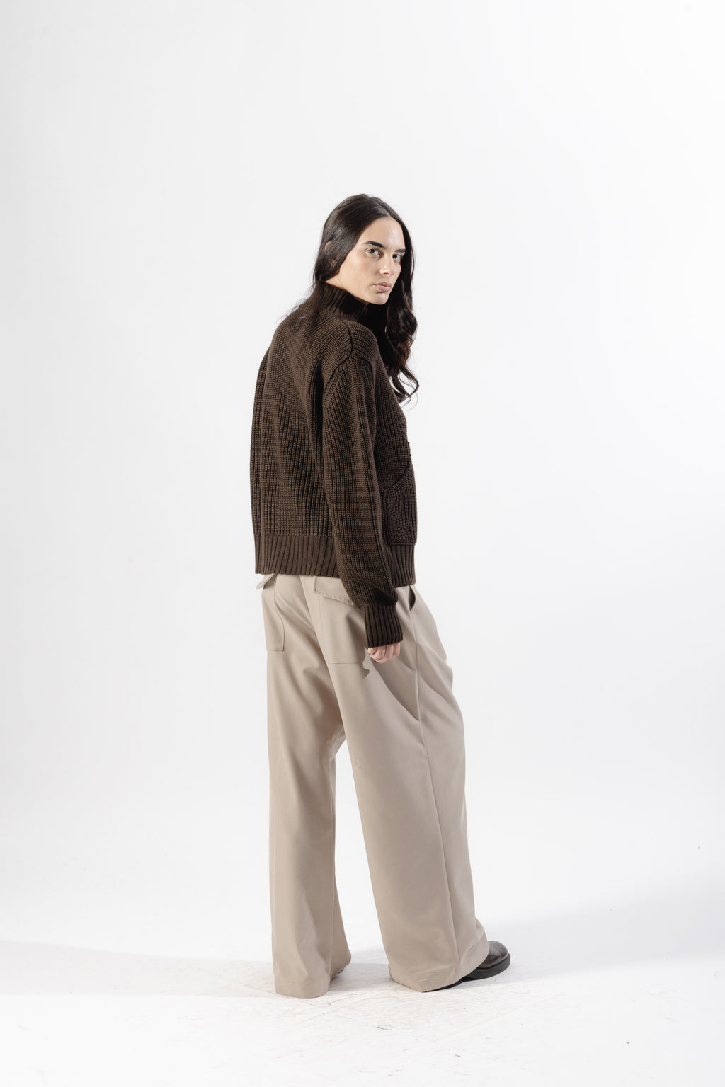 Brown Quarter Zip Knit Sweater