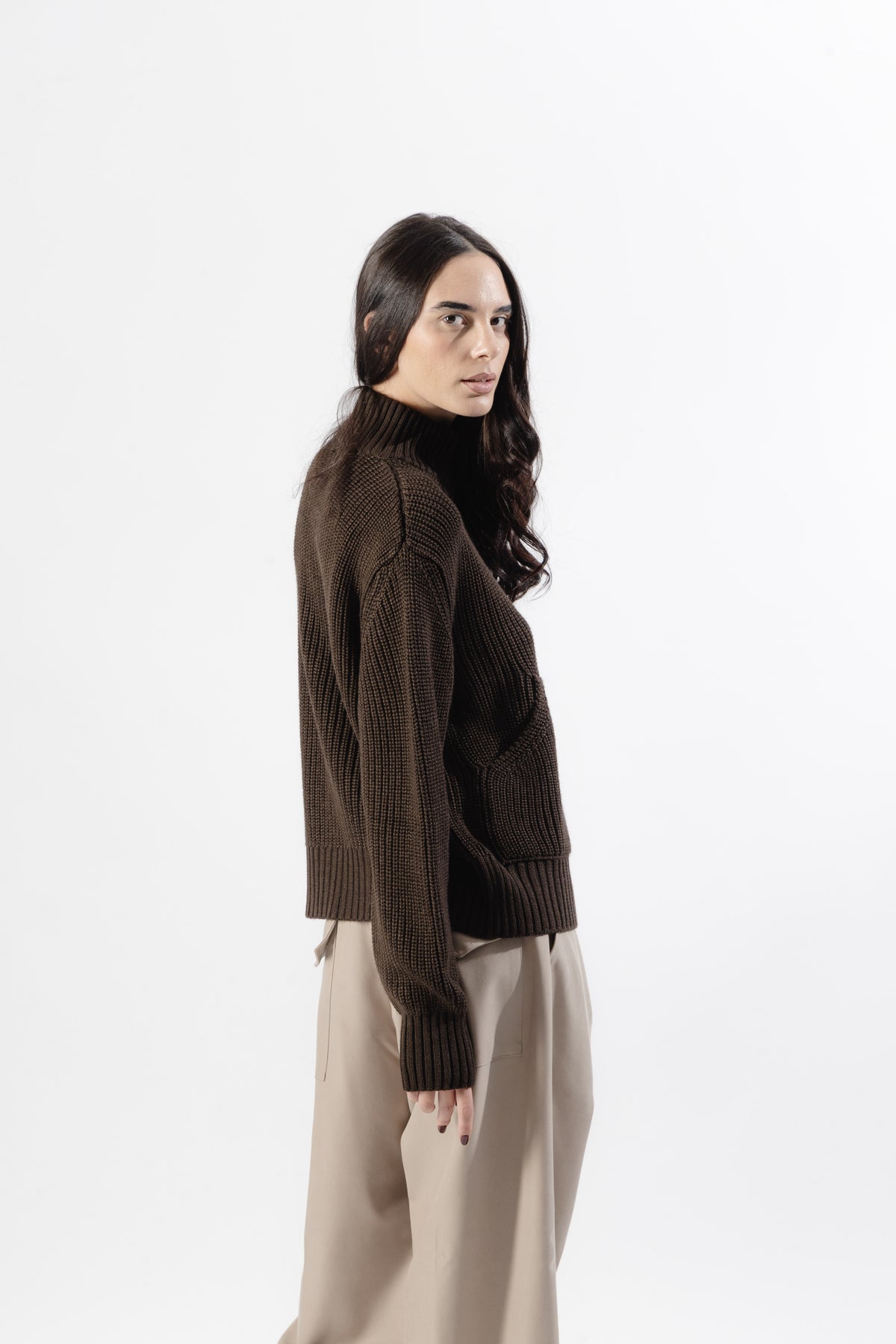 Brown Quarter Zip Knit Sweater