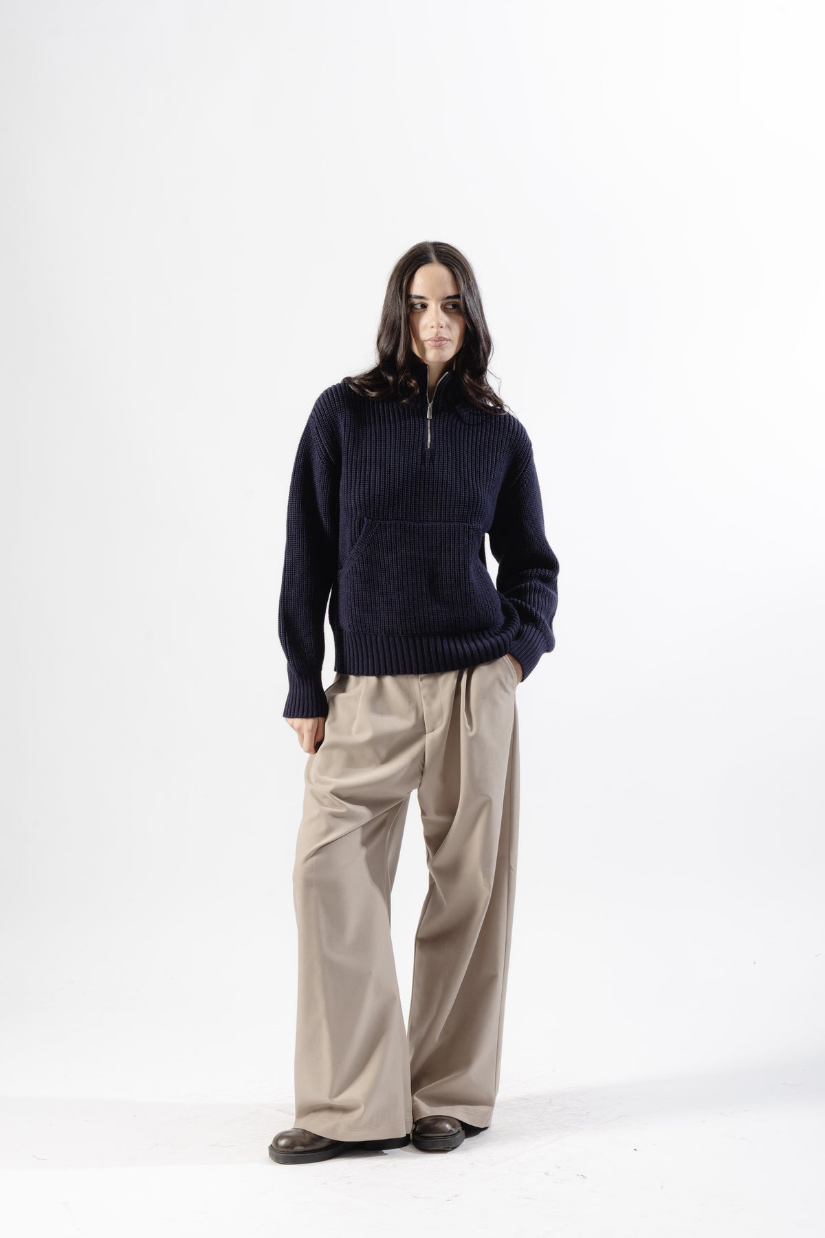 Blue Quarter-Zip Knit Sweater