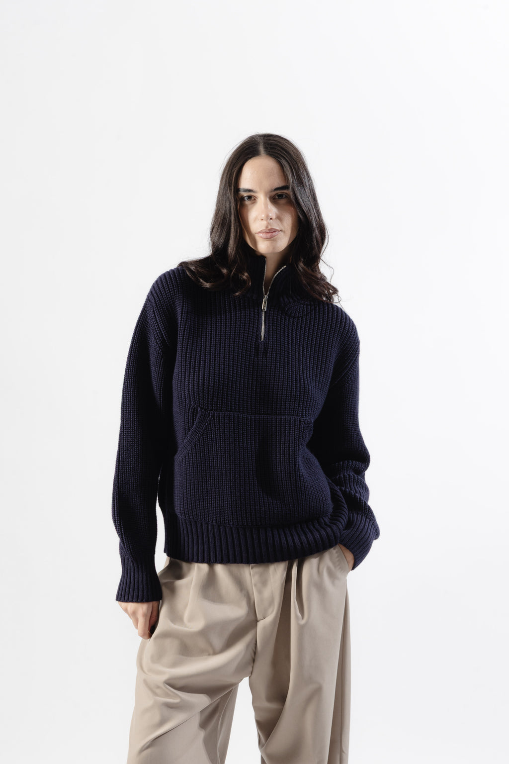 Blue Quarter-Zip Knit Sweater