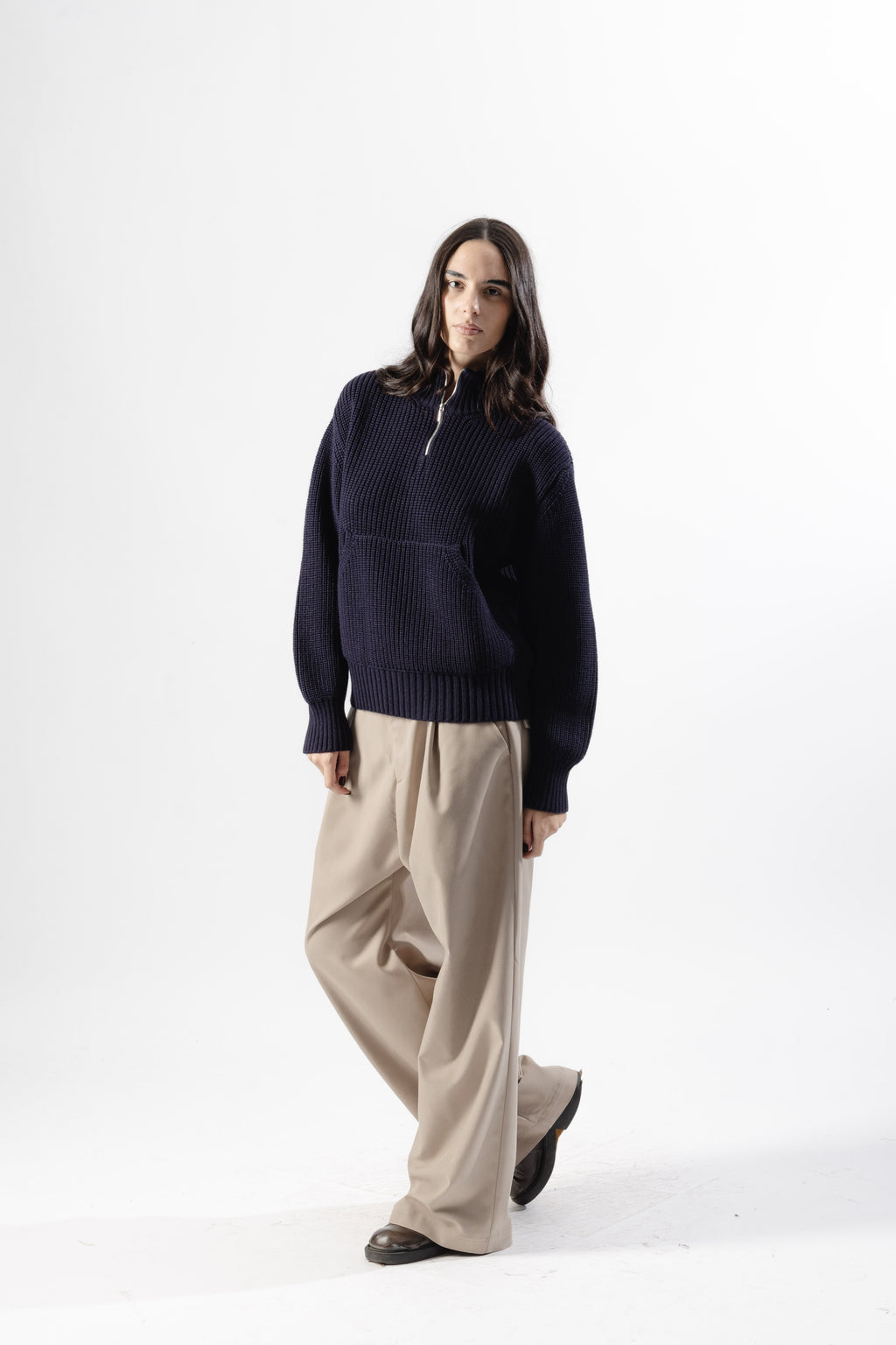 Blue Quarter-Zip Knit Sweater