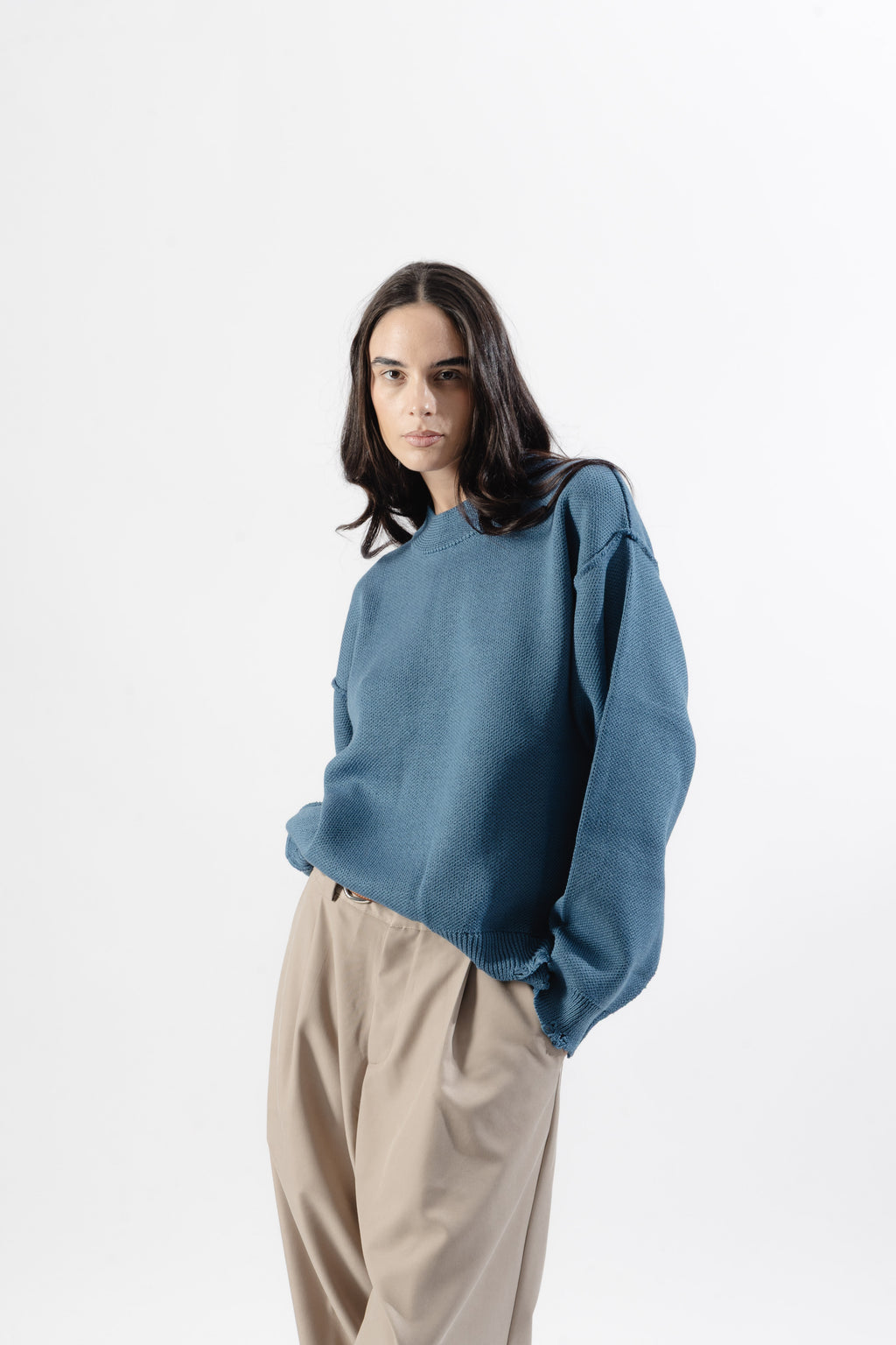 Sky Blue Distressed Knit Sweater