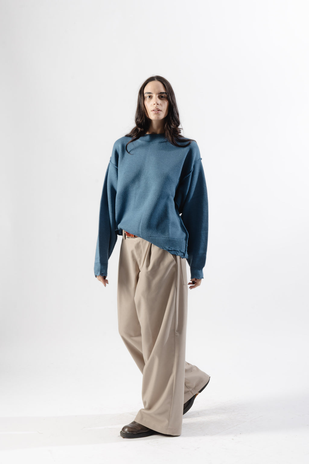 Sky Blue Distressed Knit Sweater