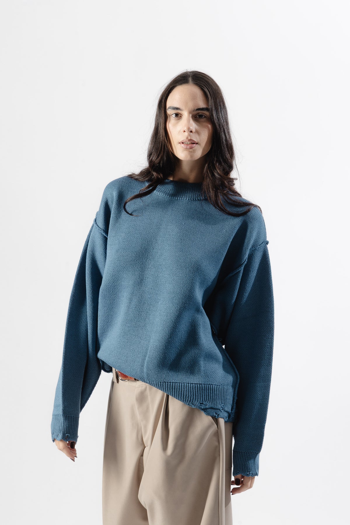 Sky Blue Distressed Knit Sweater