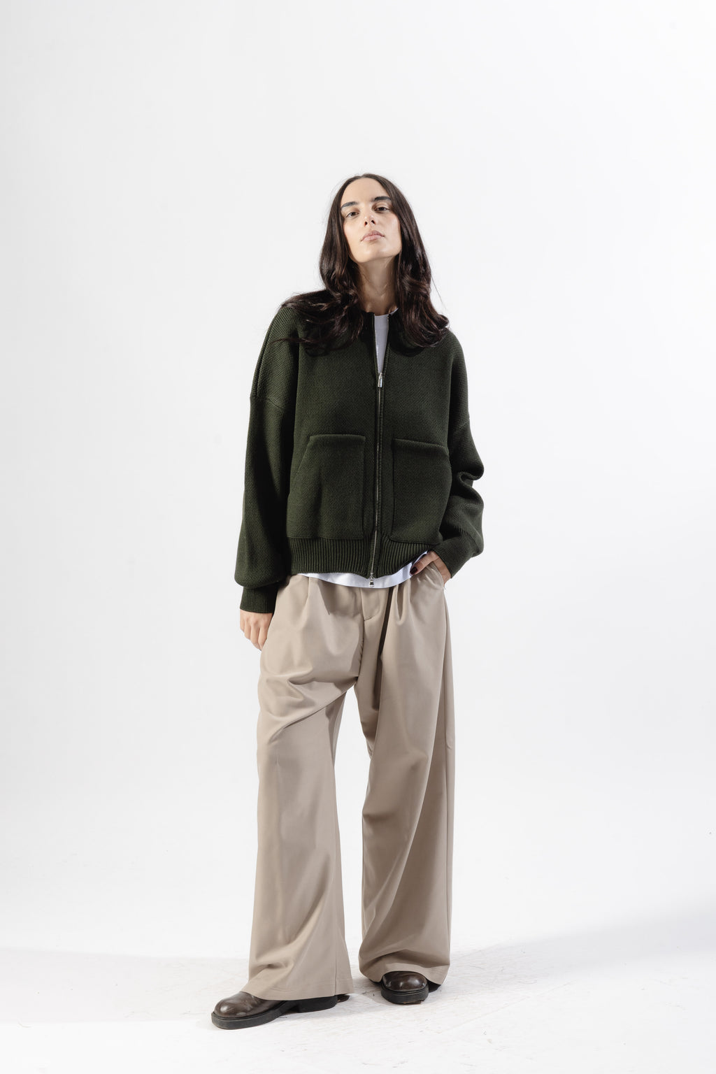 Green Oversized Knit Bomber
