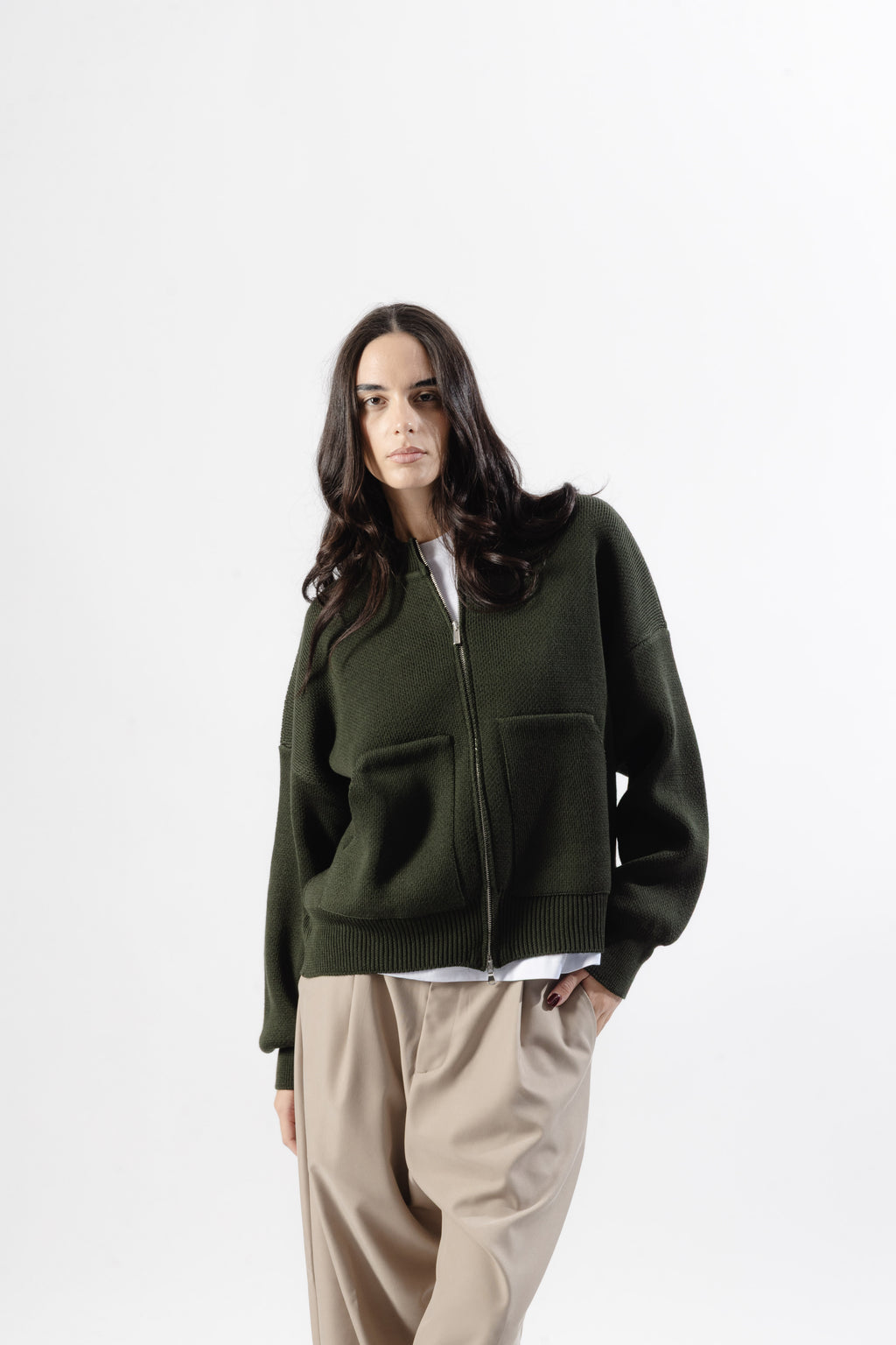 Green Oversized Knit Bomber