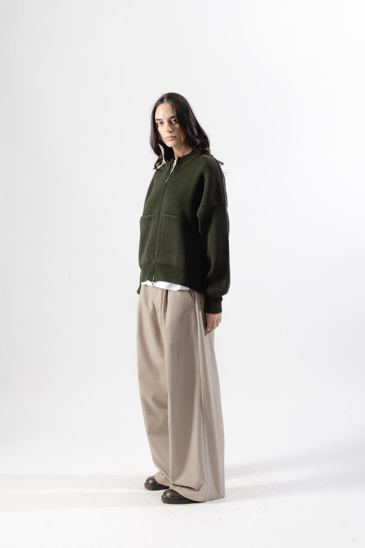 Green Oversized Knit Bomber