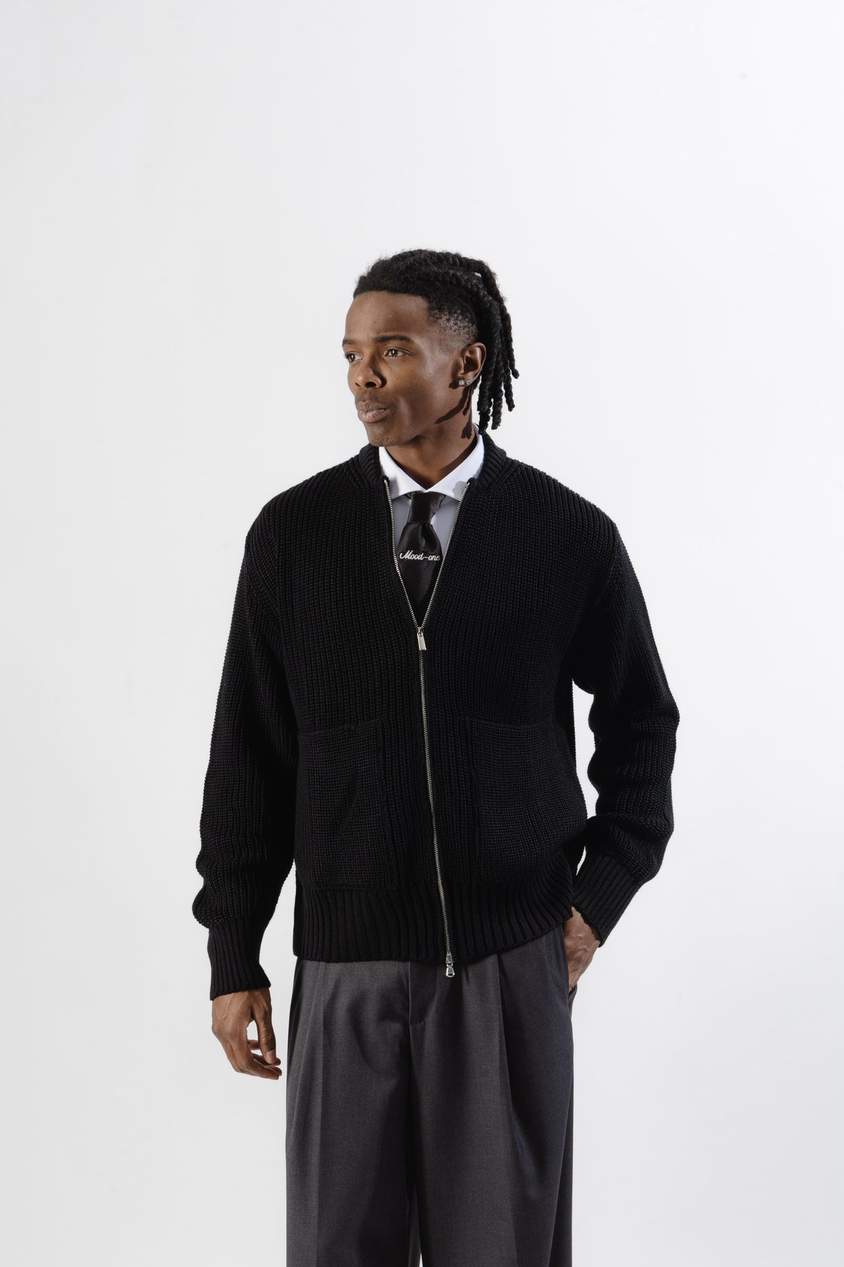 Black Full-Zip Knit Jacket