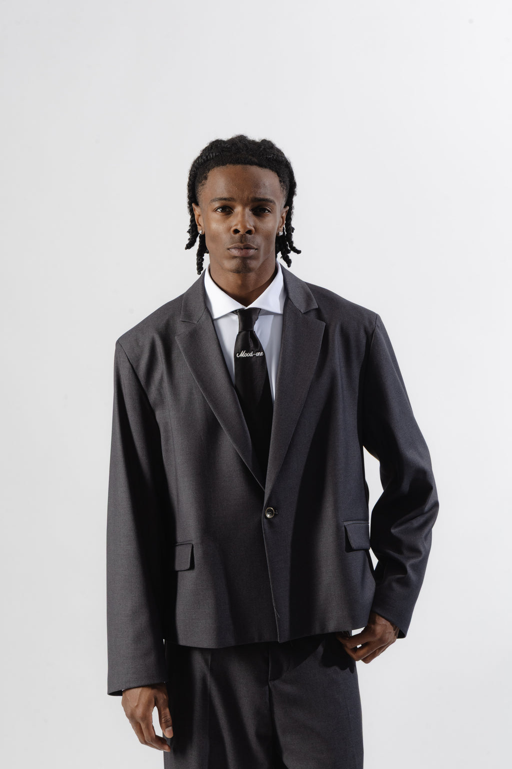 Grey Cropped Single-breasted Blazer